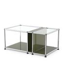 USM Haller side table with glass top and magazine compartment, Olive green RAL 6003