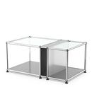 USM Haller side table with glass top and magazine compartment, USM matte silver