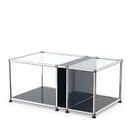 USM Haller side table with glass top and magazine compartment, Steel blue RAL 5011