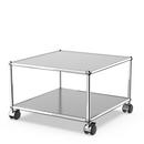 USM Haller side table with castors, USM matte silver, Soft castors for hard floor surfaces