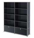 USM Haller Storage Unit L, Customisable, Anthracite RAL 7016, Open, Open, Open, With 2 drop-down doors