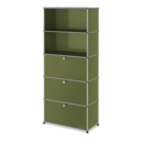 USM Haller Storage Unit M,  Edition Olive Green, Customisable, Open, With drop-down door, With drop-down door, With drop-down door