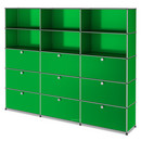 USM Haller Storage Unit XL, Customisable, USM green, Open, With 3 drop-down doors, With 3 drop-down doors, With 3 drop-down doors