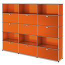USM Haller Storage Unit XL, Customisable, Pure orange RAL 2004, With 3 drop-down doors, With 3 drop-down doors, Open, With 3 extension doors