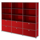 USM Haller Storage Unit XL, Customisable, USM ruby red, Open, Open, With 3 drop-down doors, With 3 drop-down doors