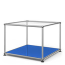 USM Haller Side Table 50, Upper panel glass, lower panel metal, Gentian blue RAL 5010