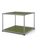 USM Haller Side Table 50, Upper panel lacquered glass, lower panel metal, Olive green RAL 6003