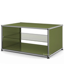 USM Haller Side Table with Side Panels, 75 cm, with interior glass panel, Olive green RAL 6003