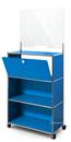 USM Haller Counter M with Security Screen and Hatch, Gentian blue RAL 5010, With castors