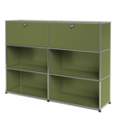 USM Haller Highboard L, Edition Olive Green, Customisable, With 2 drop-down doors, Open, Open