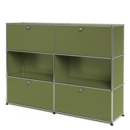 USM Haller Highboard L, Edition Olive Green, Customisable, With 2 drop-down doors, Open, With 2 drop-down doors