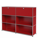 USM Haller Highboard L, Customisable, USM ruby red, With 2 drop-down doors, Open, Open