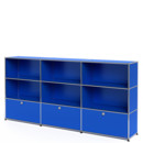 USM Haller Highboard XL, Customisable, Gentian blue RAL 5010, Open, Open, With 3 drop-down doors