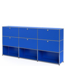 USM Haller Highboard XL, Customisable, Gentian blue RAL 5010, With 3 drop-down doors, With 3 drop-down doors, Open