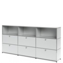 USM Haller Highboard XL, Customisable, USM matte silver, Open, With 3 drop-down doors, With 3 drop-down doors