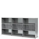 USM Haller Highboard XL with 3 Glass Doors, with lock handle, Mid grey RAL 7005