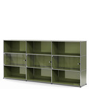 USM Haller Highboard XL with 3 Glass Doors, with lock handle, Olive green RAL 6003