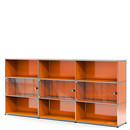 USM Haller Highboard XL with 3 Glass Doors, with lock handle, Pure orange RAL 2004