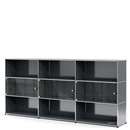 USM Haller Highboard XL with 3 Glass Doors, without lock, Anthracite RAL 7016