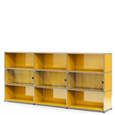 USM Haller Highboard XL with 3 Glass Doors, without lock, Golden yellow RAL 1004
