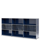 USM Haller Highboard XL with 3 Glass Doors, without lock, Steel blue RAL 5011