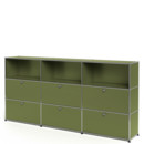 USM Haller Highboard XL, Customisable, Olive green RAL 6003, Open, With 3 drop-down doors, With 3 drop-down doors