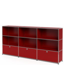 USM Haller Highboard XL, Customisable, USM ruby red, Open, Open, With 3 drop-down doors