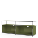 USM Haller Lowboard L with Extension, Olive Green, Customisable, Open, With cable entry hole top centre