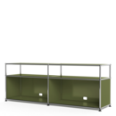 USM Haller Lowboard L with Extension, Olive Green, Customisable, Open, With cable entry hole bottom centre