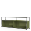 USM Haller Lowboard L with Extension, Olive Green, Customisable, Open, Without cable entry hole