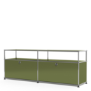 USM Haller Lowboard L with Extension, Olive Green, Customisable, With 2 drop-down doors, With cable entry hole top centre