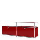 USM Haller Lowboard L with Extension, Customisable, USM ruby red, With 2 drop-down doors, Without cable entry hole
