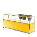 USM Haller Plant World Sideboard, Golden yellow RAL 1004, With 2 drop-down doors, With 3 pots on the right, Basalt