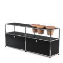 USM Haller Plant World Sideboard, Graphite black RAL 9011, With 2 drop-down doors, With 3 pots on the right, Terracotta