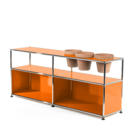 USM Haller Plant World Sideboard, Pure orange RAL 2004, Open, With 3 pots on the right, Terracotta