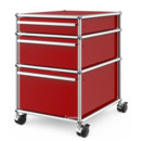 USM Haller Mobile Pedestal with 3 Drawers Type II (with Counterbalance), No locks, USM ruby red
