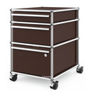 USM Haller Mobile Pedestal with 3 Drawers Type II (with Counterbalance), Lowest drawer with lock, USM brown