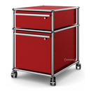 USM Haller Mobile Pedestal with Hanging File Basket, All compartments with a lock, USM ruby red