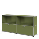 USM Haller Sideboard L, Customisable, Olive green RAL 6003, Open, With 2 drop-down doors