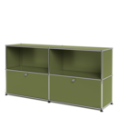 USM Haller Sideboard L, Edition Olive Green, Customisable, Open, With 2 drop-down doors