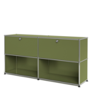 USM Haller Sideboard L, Edition Olive Green, Customisable, With 2 drop-down doors, Open