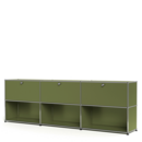 USM Haller Sideboard XL, Edition Olive Green, Customisable, With 3 drop-down doors, Open