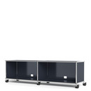 USM Haller TV-/Hi-Fi-Lowboard, Customisable, Anthracite RAL 7016, With 2 drop-down doors, With cable entry hole bottom centre
