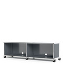 USM Haller TV-/HiFi-Lowboard, Customisable, Mid grey RAL 7005, With 2 drop-down doors, With cable entry hole bottom centre
