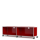 USM Haller TV-/HiFi-Lowboard, Customisable, USM ruby red, With 2 drop-down doors, With cable entry hole top centre