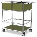 USM Haller bar trolley with divider, Olive green RAL 6003, Hard castors for carpets