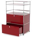 USM Haller bar highboard, USM ruby red, With drop-down door and extension door (incl. metal box insert)