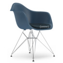 Eames Plastic Armchair RE DAR, Sea blue, With seat upholstery, Ice blue / moor brown, Standard version - 43 cm, Chrome-plated