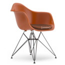 Eames Plastic Armchair RE DAR, Rusty orange, With seat upholstery, Cognac / ivory, Standard version - 43 cm, Coated basic dark