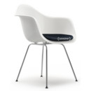 Eames Plastic Armchair RE DAX, White, With seat upholstery, Dark blue / ivory, Standard version - 43 cm, Chrome-plated